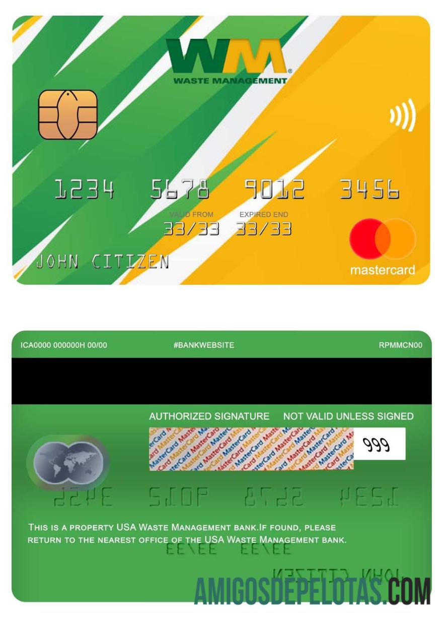 Mastercard do Banco de Gerenciamento de Resíduos dos EUA amostra